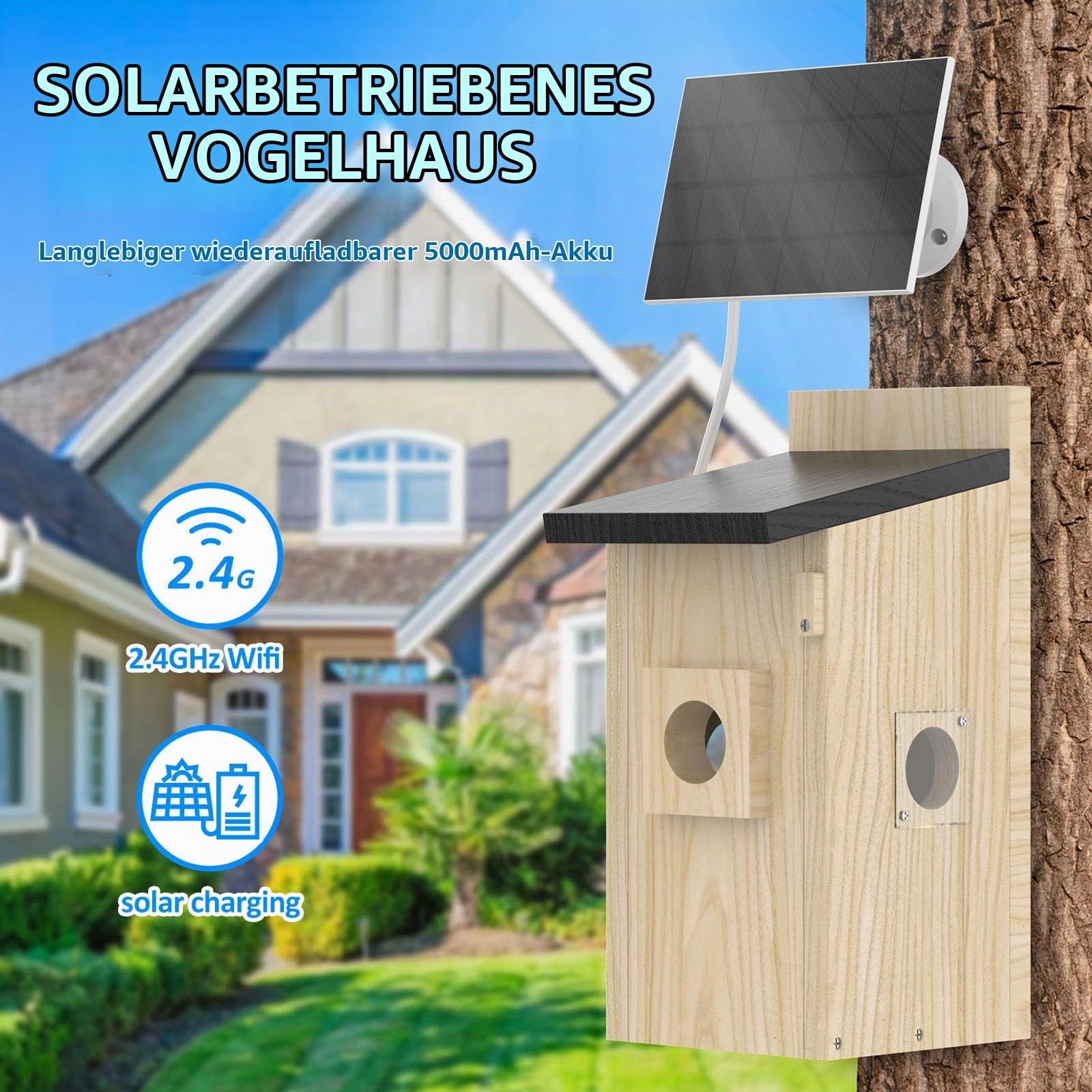 Smart Vogel Häuser für Außen Solar Powered, 4MP Vogelhaus Kamera für Outdoor, Watch Vogel Nesting & Hatting in Echtzeit, KI identifizieren Vogel Verhalten & Erstellen, DIY