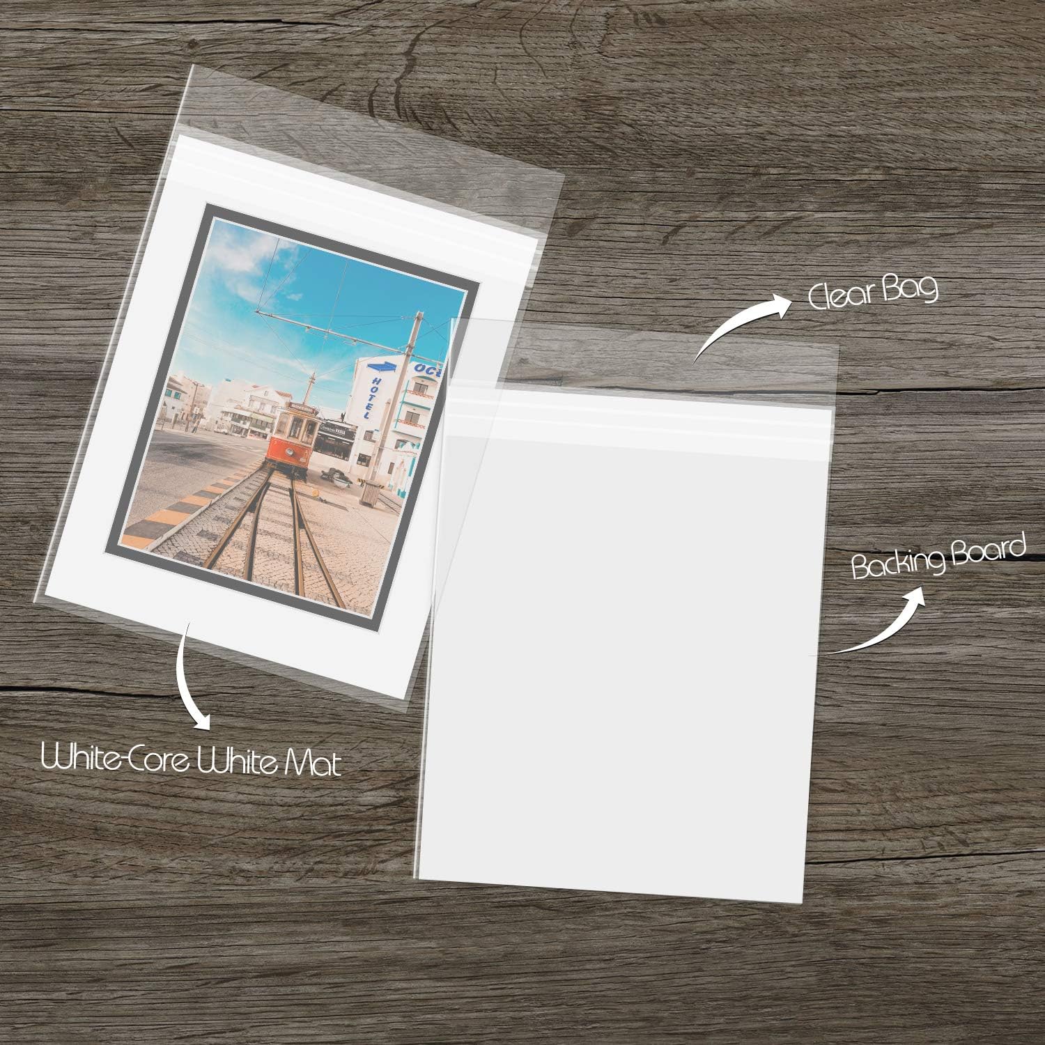 Pack of 20 11x14 WHITE/BLACK Double Mats Mattes for 8x10 photo with White Core Bevel Cut + Backing + Bags