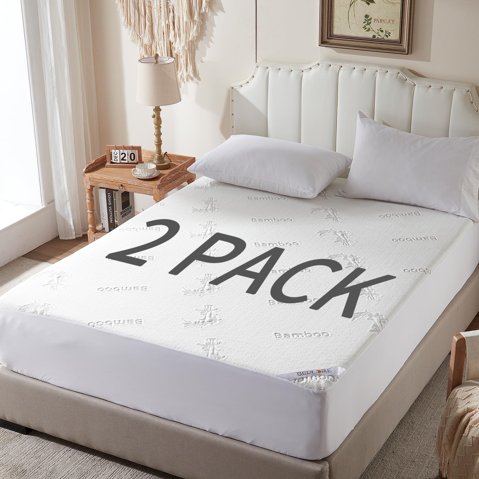 Photo 1 of 2 Pack Waterproof Twin Size Mattress Protector, Cooling Mattress Pad Fitted 6"-18" Deep Pocket, 3D Air Fabric Bed Mattress Cover Noiseless Machine Washable for Kids White-2pack Twin(39"x75")