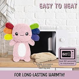 Rainbow Axolotl Microwavable 1.5 lbs Unscented Heating Pad for Women and Kids- Cute Soft Cozy Pillow Plush Heatable Warm Stuffed Animals - Kawaii Hot and Cold Plushie- Axolotl Gifts for Girls and Boys