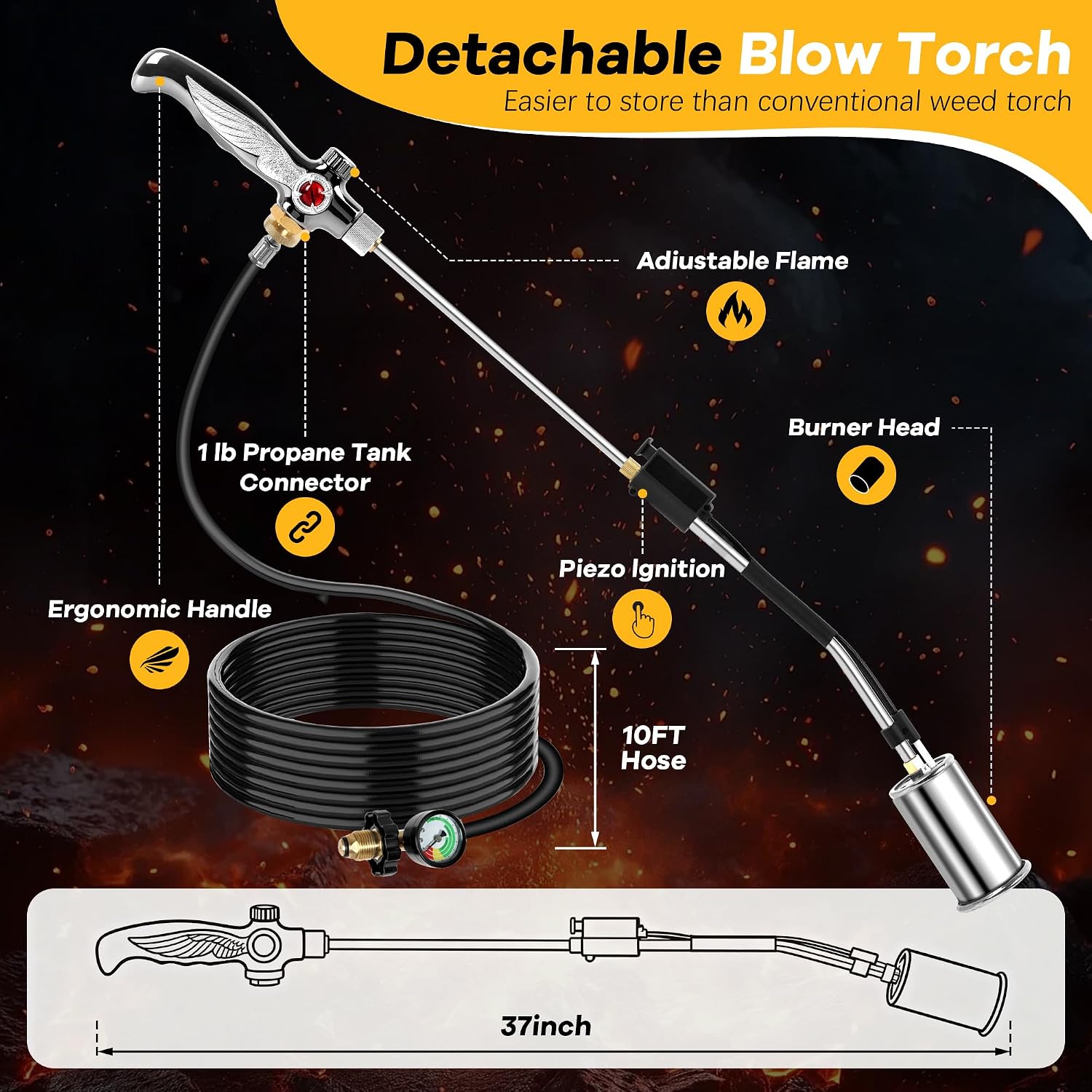 Weed Torch Propane Burner with 10FT Hose For Outside