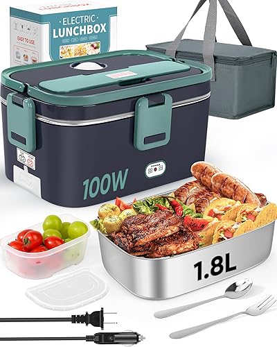 Eocolz Fiambrera eléctrica calentador de alimentos 100 W, 1.8 L portátil calentado fiambrera para coche camión trabajo con contenedor de acero