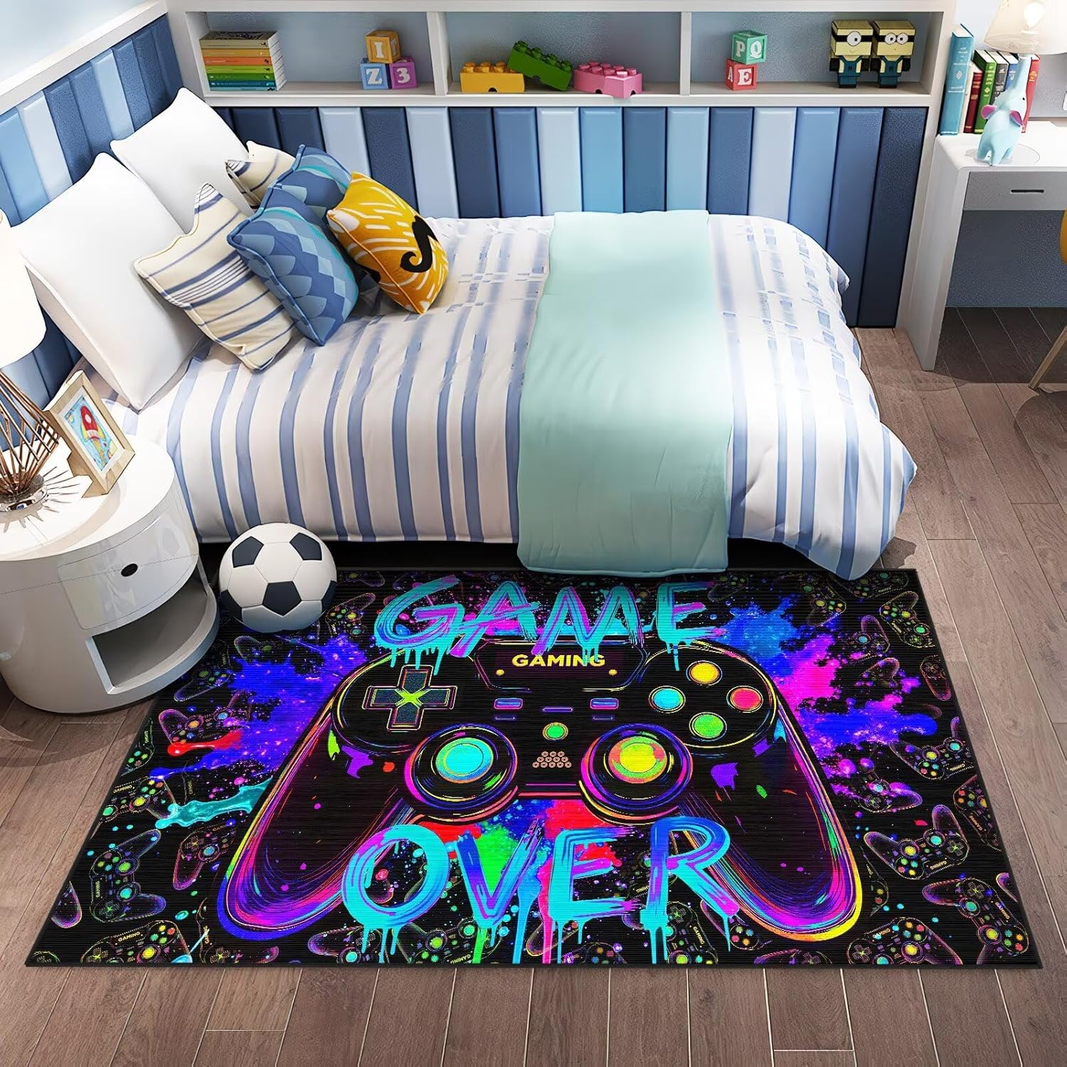 Gaming Rug for Living Room -Colorful Gamer Design Video Game Area Rug, Teen Boy Room Decor Kids Rug Gamer Carpet for Bedroom/Game Room/Playroom -Durable Anti-Slip Floor Mat 47.2x70.8 in