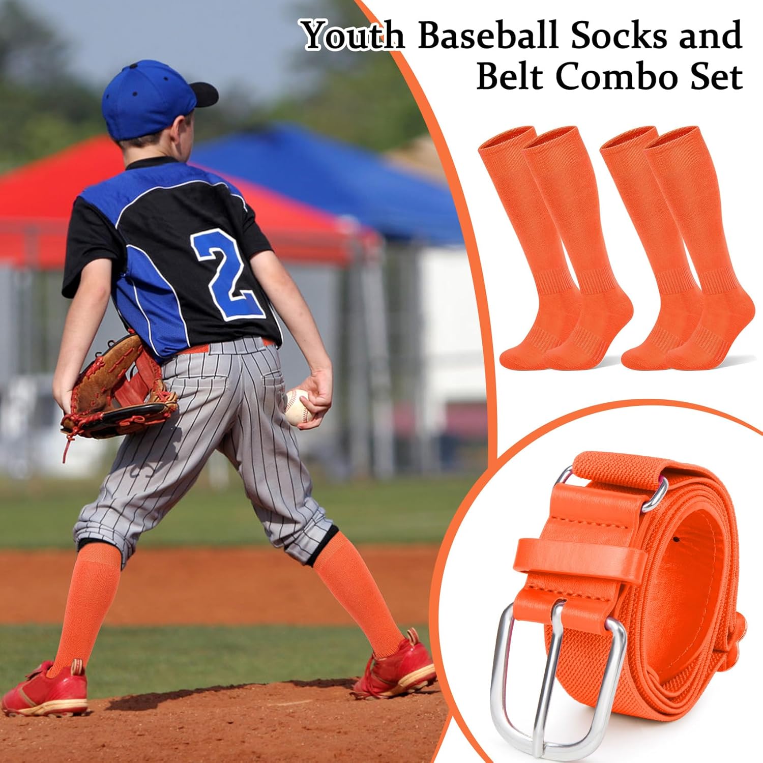 YSense Knee High Baseball Socks for Youth, Softball Soccer Calf Tube Socks & Belt Combo Set for Boys Girls Women Men Sports - Image 4