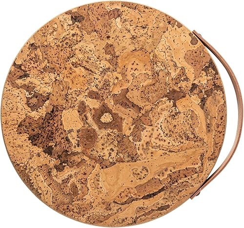Miniatura 8 de Casafina, Colección Corcho, Salvamanteles de corcho con mango de cuero, Natural, 8 pulgadas