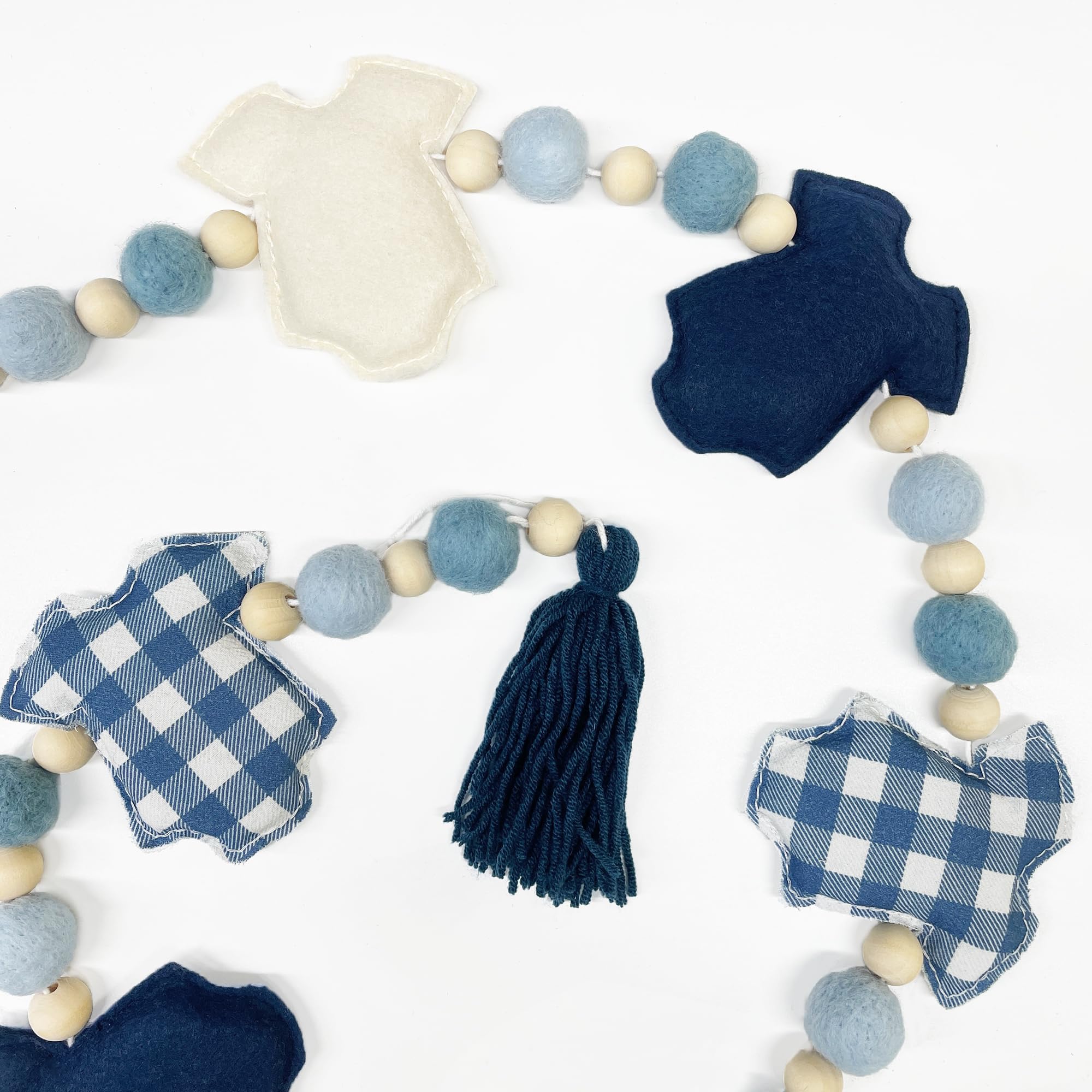 Babykleidung, Dekoration, vorbespannt, handgefertigt, Filz, Babykleidung, Holzperlen, Wolle, Filzball, Banner, Girlande für süße Babys, Jungen, Babyparty, Party, Kinderzimmer, Kamin, Heimdekoration