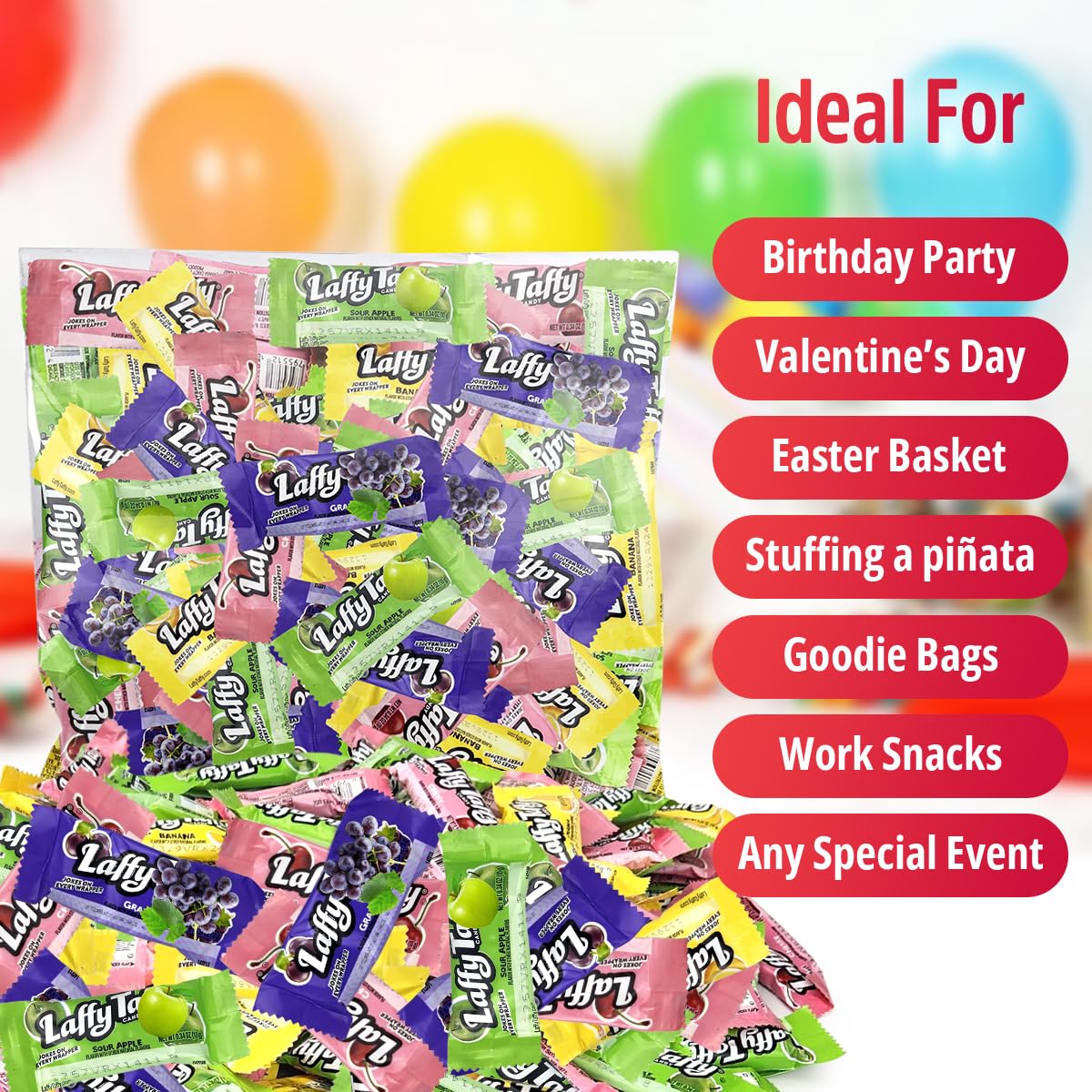 Laffy Taffy Candy - Banana, Grape, Sour Apple, Flavors - Chewy & Tangy Laffy Taffy Bulk Candy Individually Wrapped - (Mix) 2LB