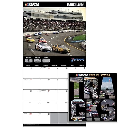 Tf publishing 2026 nascar tracks wall calendar - large grids for appointments and scheduling - vertical monthly wall calendar 2026 with premium gloss paper for home and office organization - 12x12in