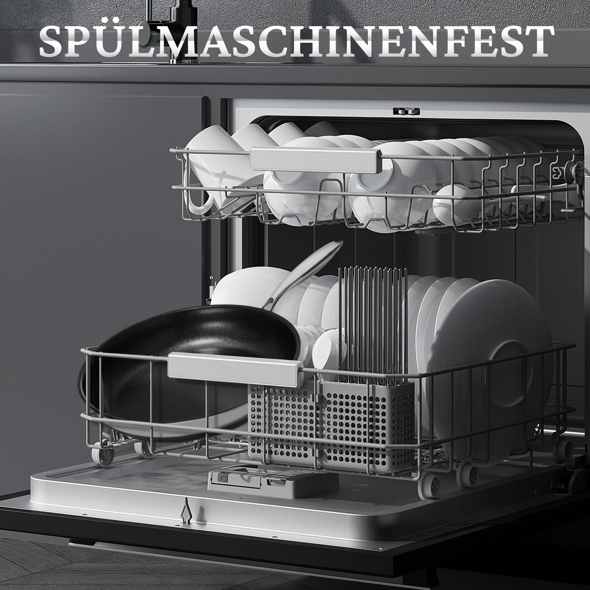 KOKHUB Edelstahlpfanne 28cm mit Titan-Keramik Beschichtung, 100% PTFE & PFAS-frei, Kratzfeste Bratpfanne Induktion, 3-Schicht Antihaftpfanne für alle Herdarten, Backofengeeignet