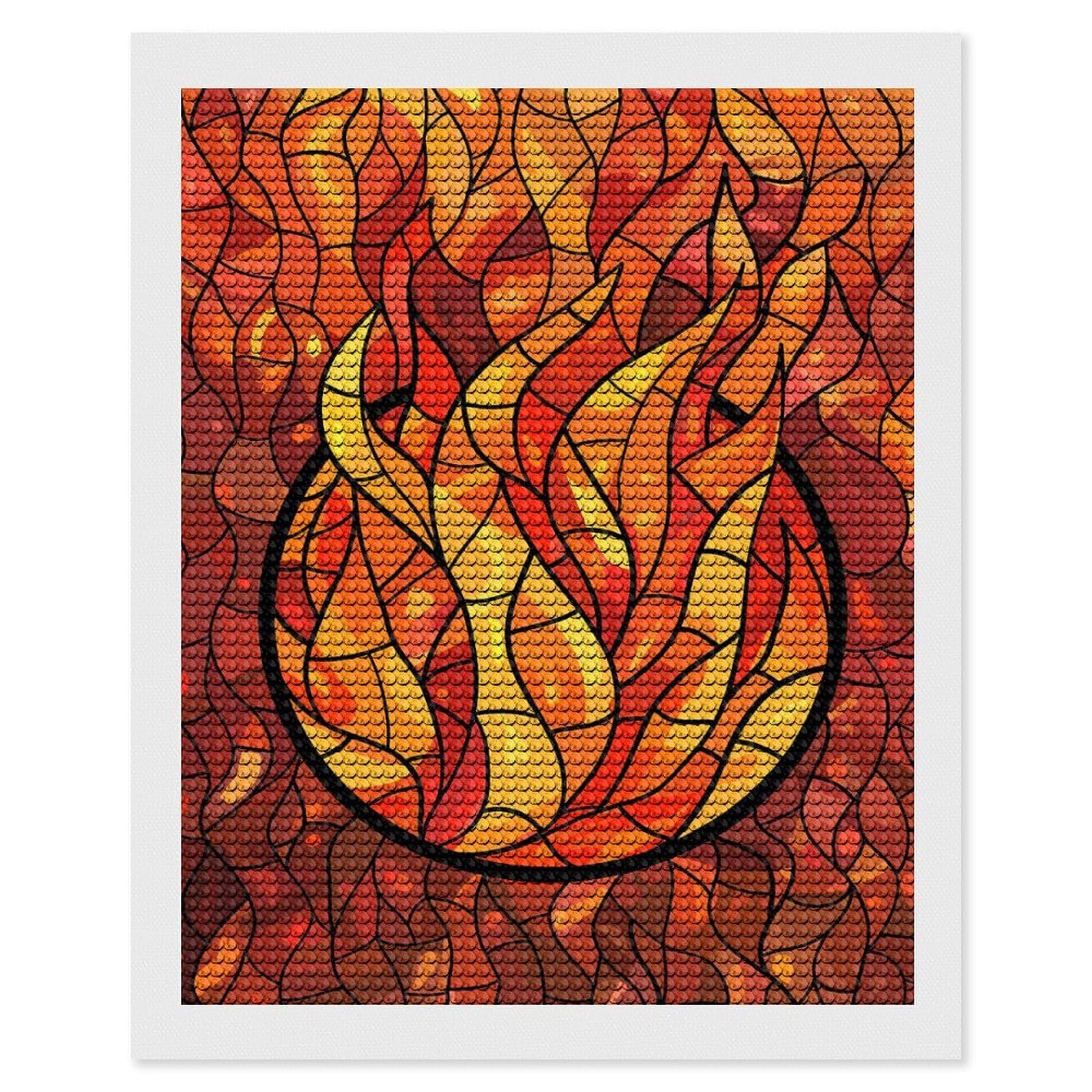 Junmoney Stained Glass Fire Symbol Full Drill Diamond Painting Kit 16"x20", Mindful Craft Activity, Bedroom Decor, for Adults, Gift Idea