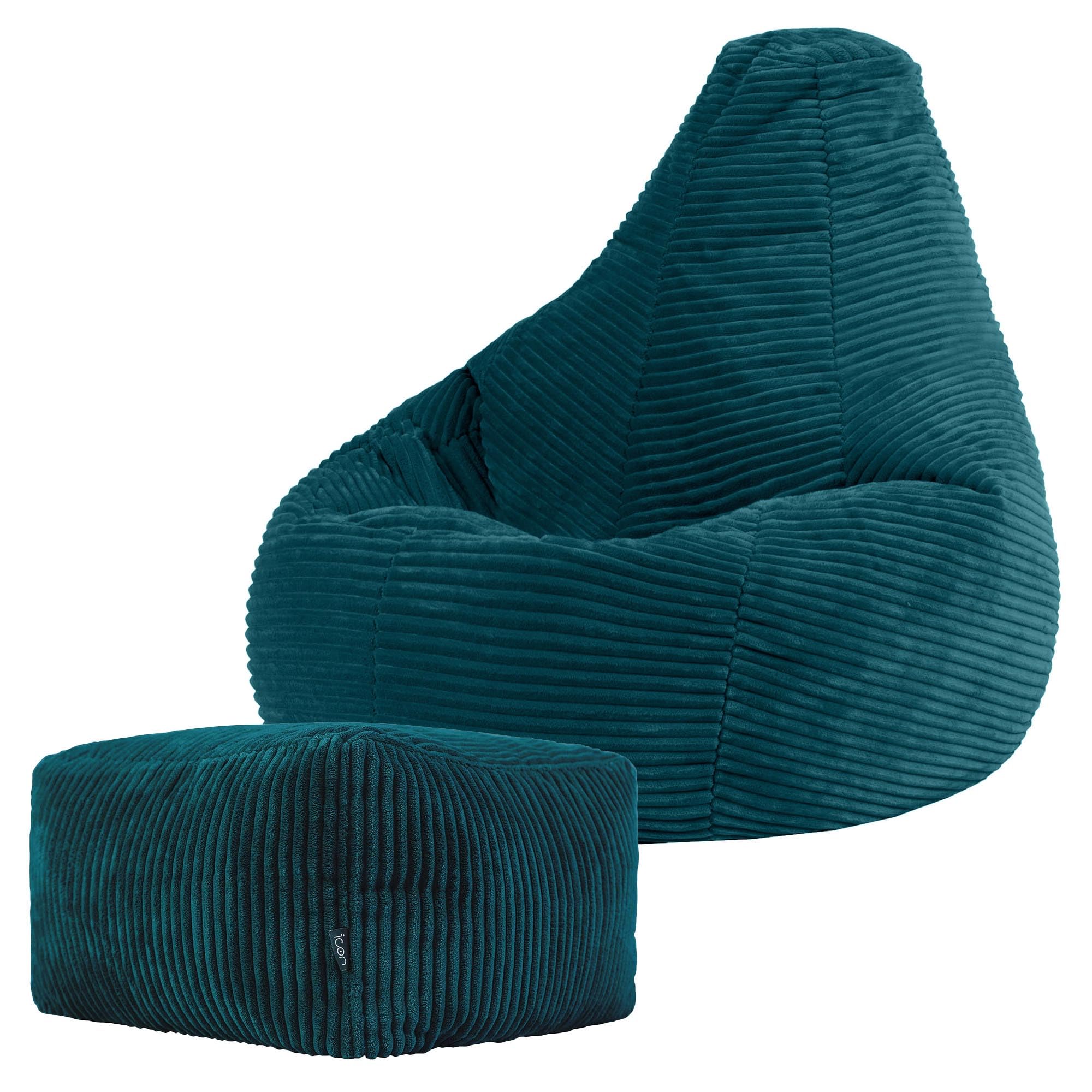 ICON Kids Bean Bag Recliner & Footstool Bundle - Medium - Teal
