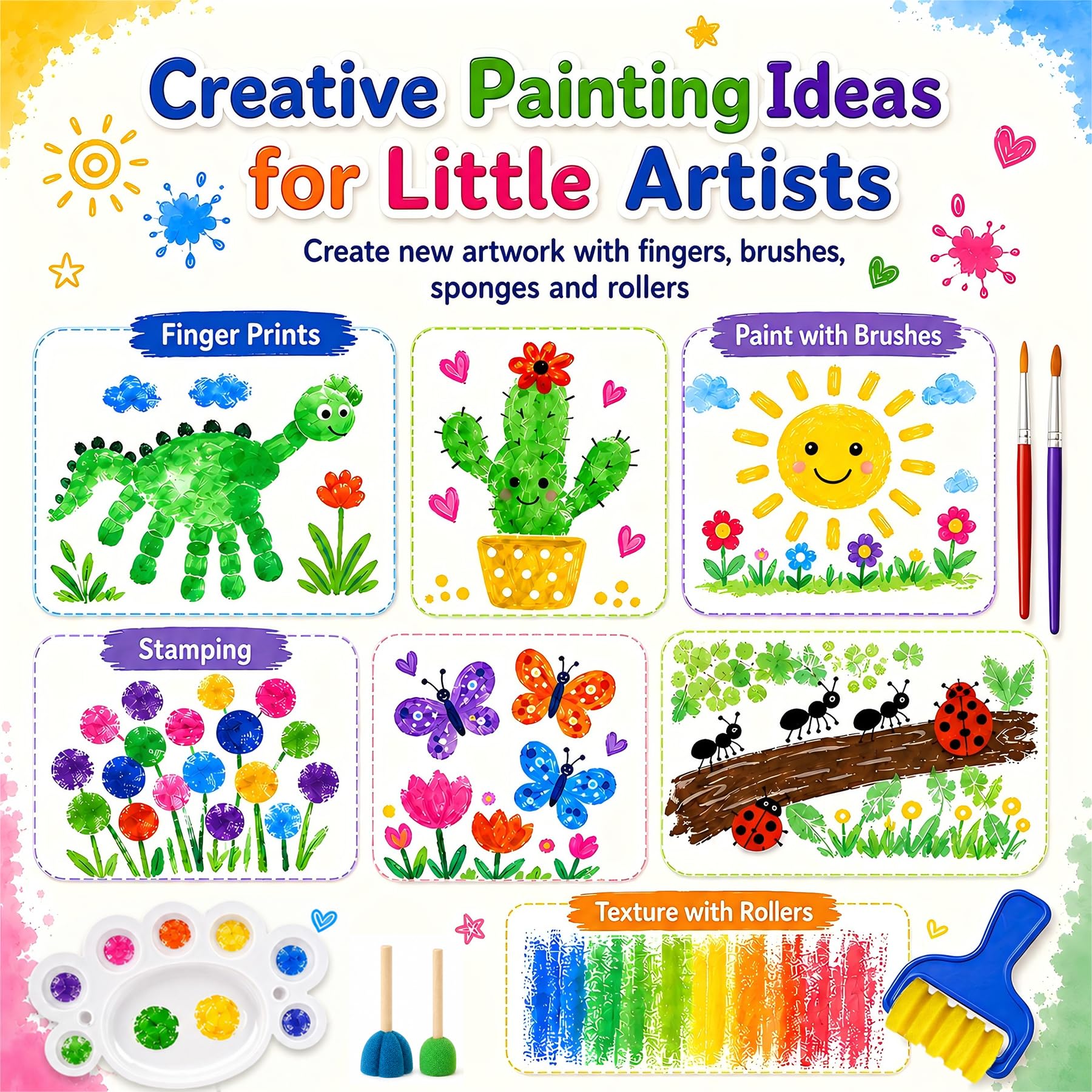 Set Pittura a Dita Bambini, 12 Colori da 35 ml, Pittura Lavabile con Pennelli, Spugne per Pittura, Tavolozza, Secchiello Pieghevole e Grembiuli Genitore-Bambino, Regalo Bambina 6-8 Anni (Rosso)