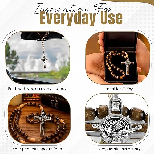 Miniatura 6 de SANCTUM VERITAS Catholic Rosary Necklace | Large Bead Italian Rosary, Christian Prayer Beads for Car Mirror Decor, First Communion Religious Gift