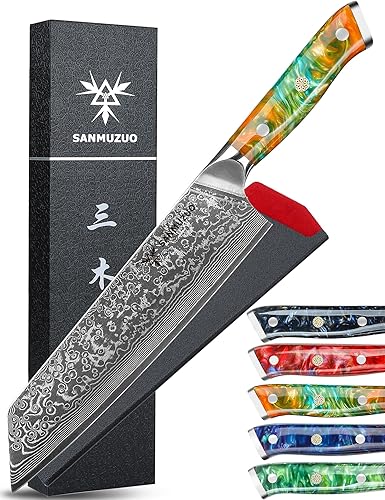 8.5 inch Kiritsuke Kitchen Chef Knife - 67 Layers Damascus Steel & Resin Handle - Xuan Series(Fantasy Orange)