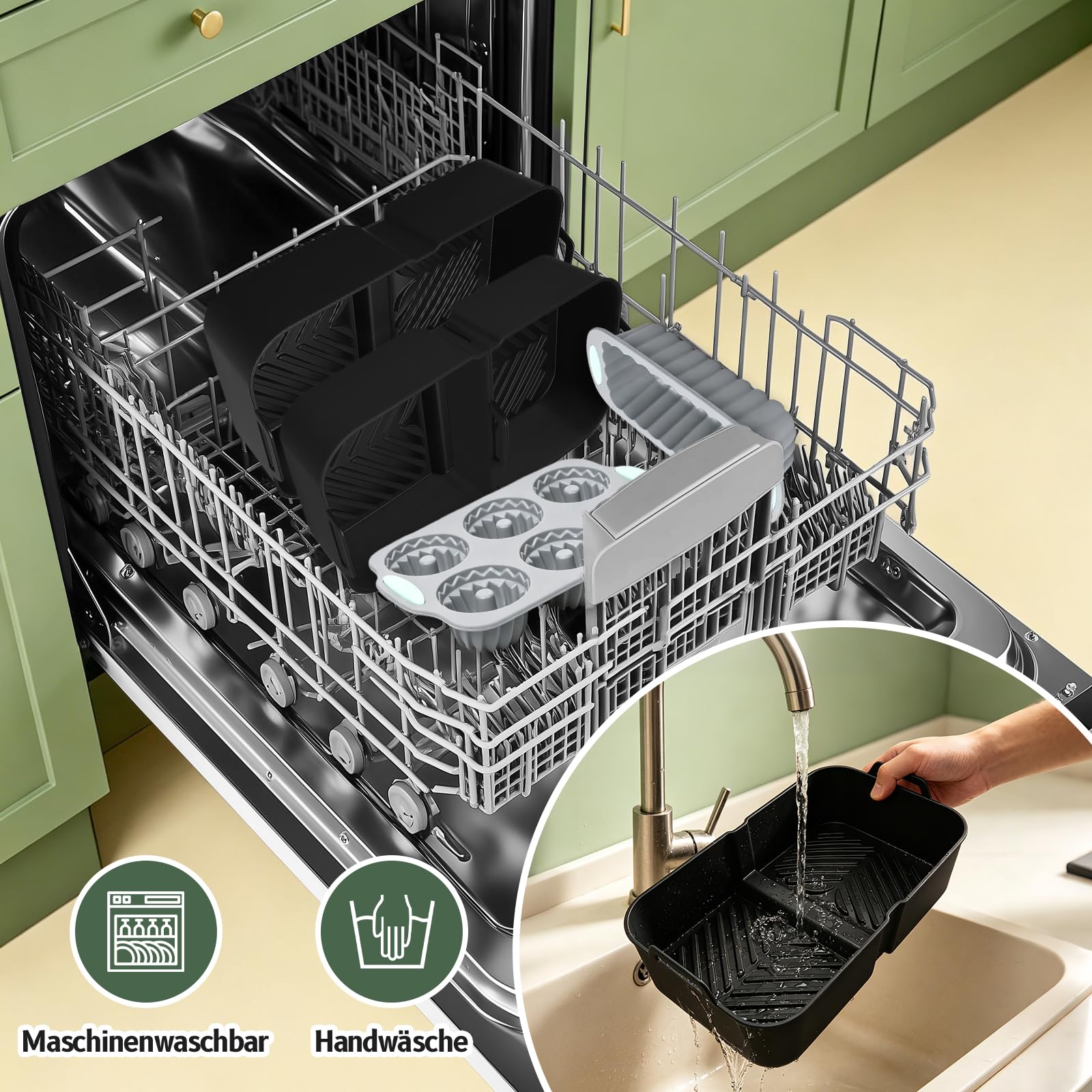 Airfryer Zubehör für Ninja AF500EU Foodi FlexDrawer Dual Zone Ninja Heißluftfritteuse Zubehör mit 1×10,4L und 2×5,2L Silikonform & Grillrost, BPA-frei Wiederverwendbar (31 Stück)