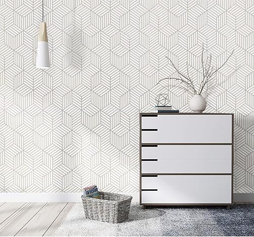 Miniatura 24 de MelunMer Papel tapiz geométrico marrón para despegar y pegar, extraíble, autoadhesivo, 118 pulgadas de largo, 17.7 pulgadas de ancho, papel tapiz