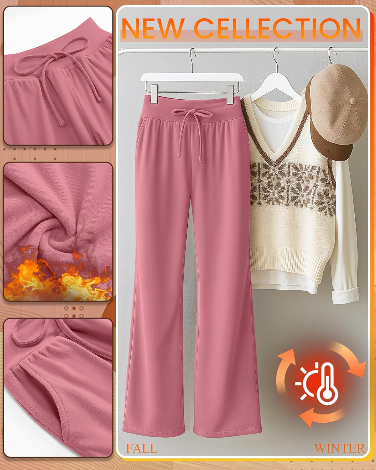 4 Pack Women's Fleece Lined Pants Wide Leg Winter Warm Sweatpants Lounge Baggy Thermal Sweats - Image 5