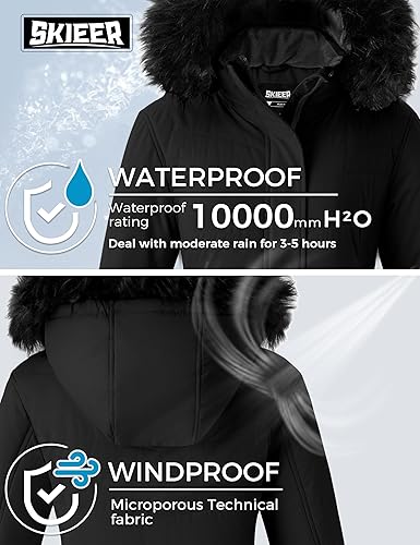 Miniatura 4 de Skieer Chaqueta de esquí impermeable para mujer, resistente al viento, abrigo de invierno cálido grueso acolchado para la nieve