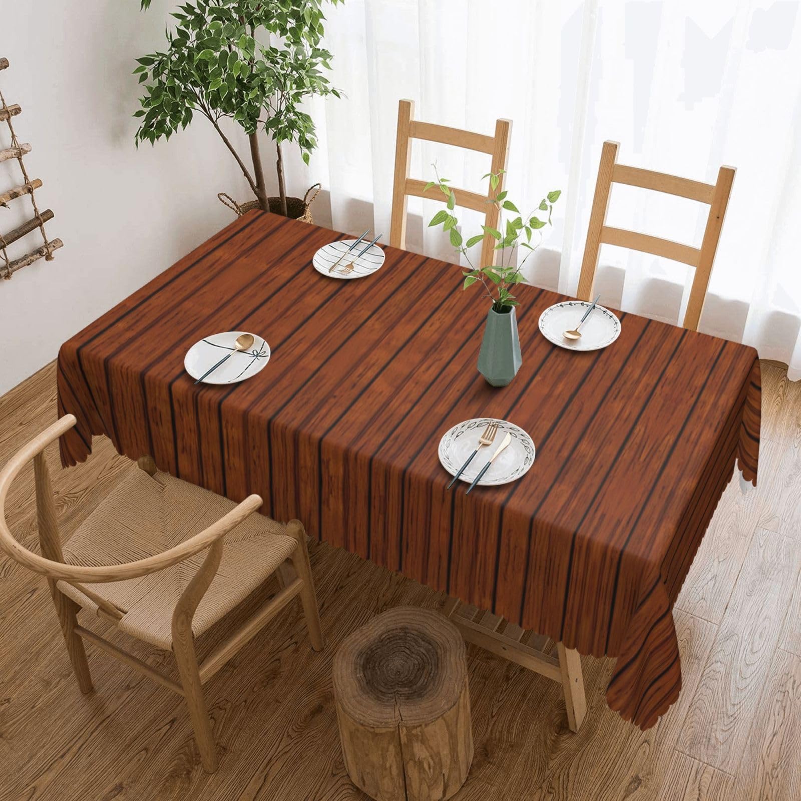 HLSBSSL Brown wood pattern Patterned square lace tablecloth, wrinkle-resistant and durable, suitable for dining tables, parties, etc.