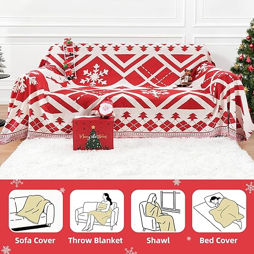 Miniatura 5 de Funda de sofá de Navidad con caja de regalo, funda de sofá lavable para sofá de 2 cojines, funda para perros, manta de sofá lavable, protector de