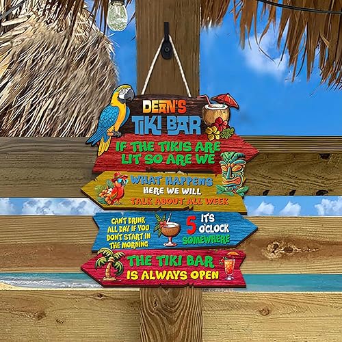Miniatura 6 de THUYPT - Letrero personalizado con diseño de reglas de Tiki Bar, letrero de madera Tiki Totem patrón de tótem de Tiki decoración tropical, letrero