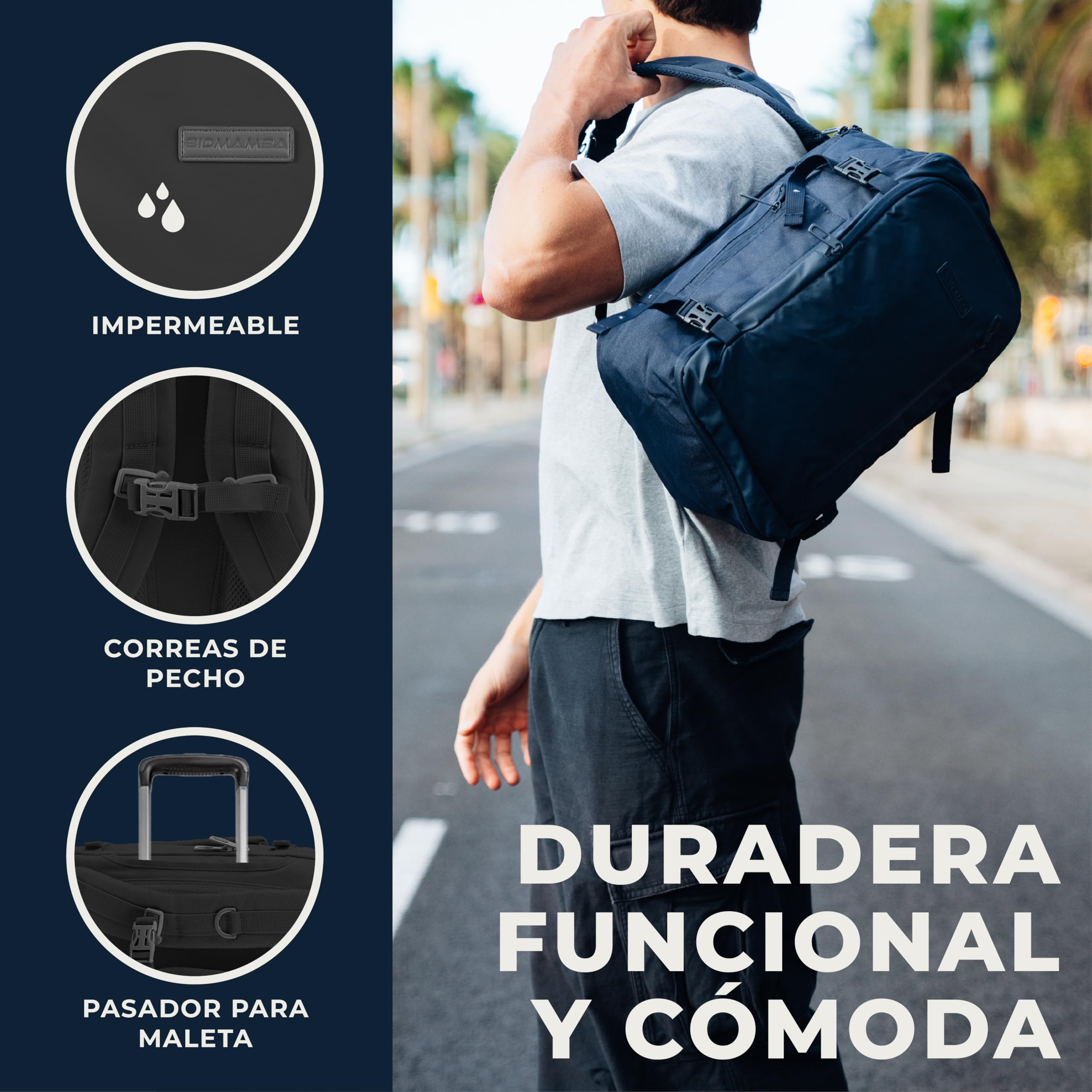 BidMamba Mochila de Viaje Cabina Avión 40x20x25, Modelo Essential, Mochila Cabina Ryanair 40x20x25 cm, Mujer y Hombre, Equipaje de Mano 20L con Bolsillo para Portátil de 15 Pulgadas