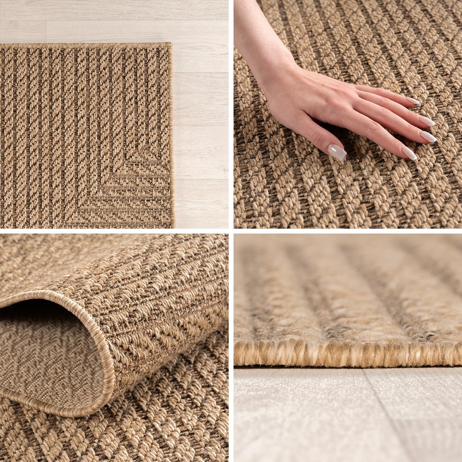 HomebyHome Alfombra Exterior 200x290 cm Resistente a la Intemperie Fácil Cuidado Aspecto Yute Natural Diseño Escandinavo para Salón Dormitorio Terraza Balcón Jardín