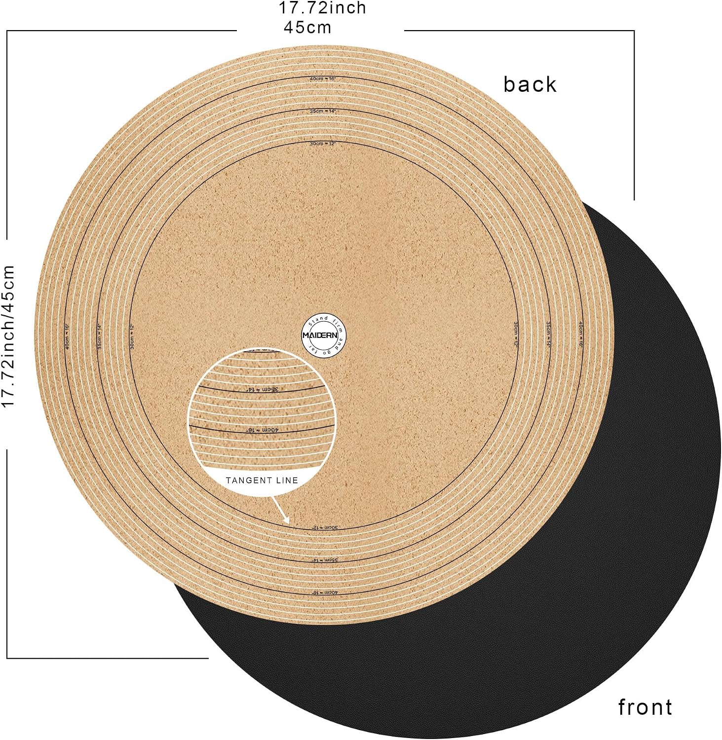 MAIDERN 18 Inch Round Cork & Leather Placemats, Cuttable Size (12-18 Inch), Trimmable Dining Table Mat, Heat Resistant/Non-Slip Table Cover for Kitchen, Office, or Restauran (Black)