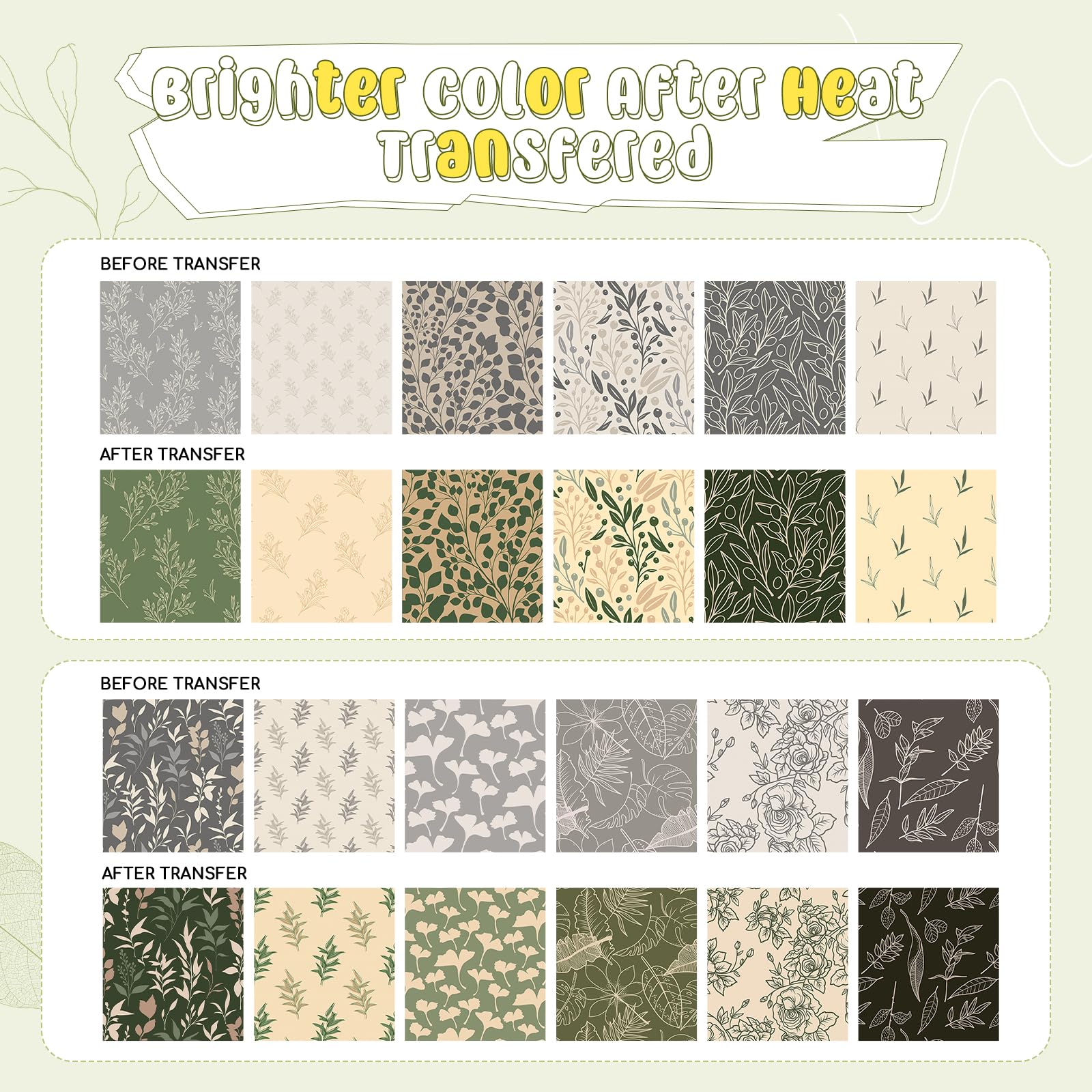 Papel de tinta de transferencia de sublimación verde, 12 hojas de 12 x 10 pulgadas, hojas de transferencia de sublimación con patrón de estilo bohemio para vasos, tazas, papel estampado de
