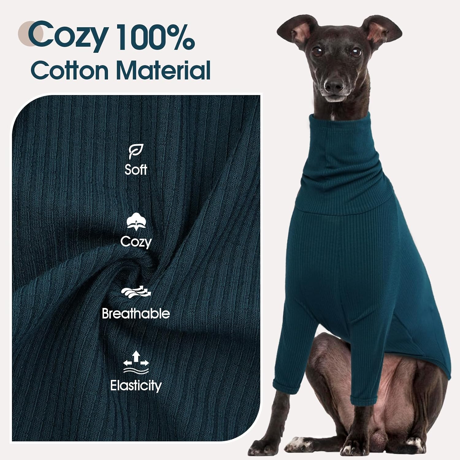 DENTRUN Italian Greyhound Sweater, Turtleneck Warm Knit for Whippets | Long sleeve, soft knit, warm pajama style, for IGs & Whippets, XS-XXL