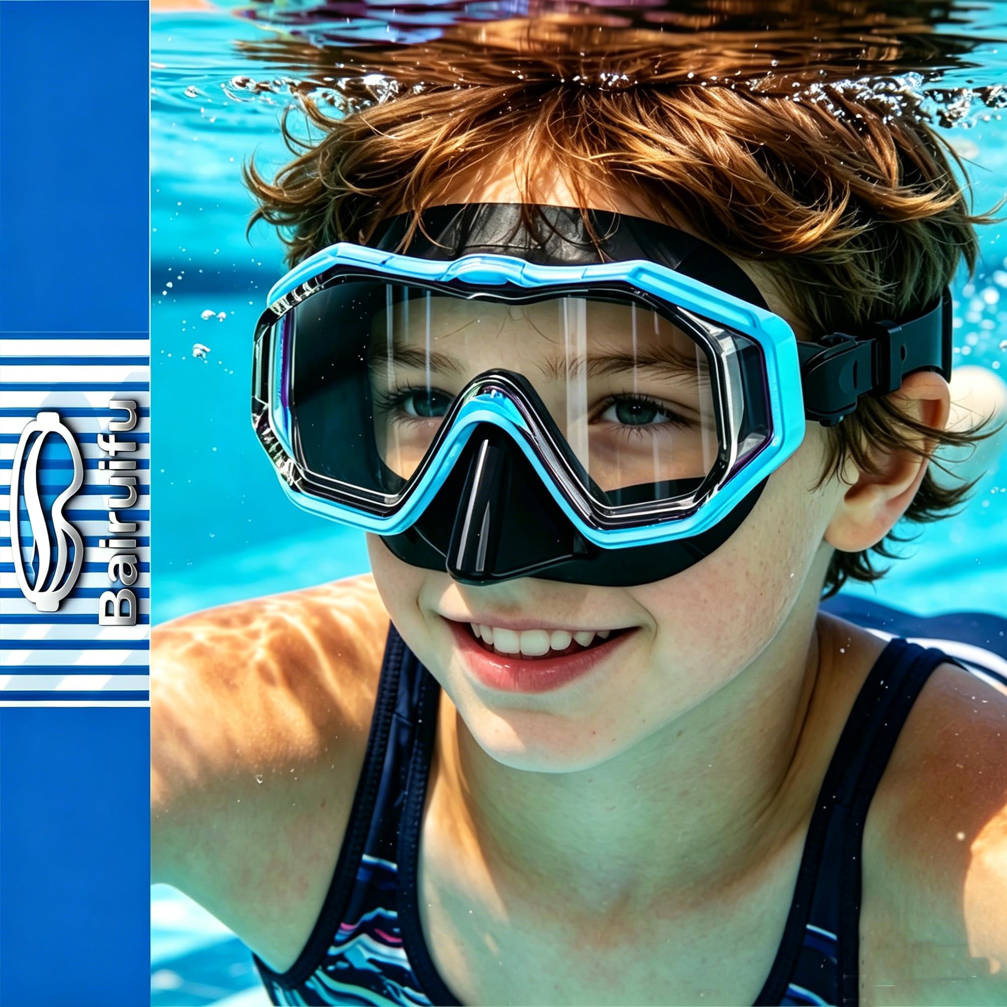 Occhialini da nuoto per bambini dai 4 ai 16 anni, anti-rottura, anti-appannamento, vista panoramica a 180°, occhialini da nuoto con copertura per il naso