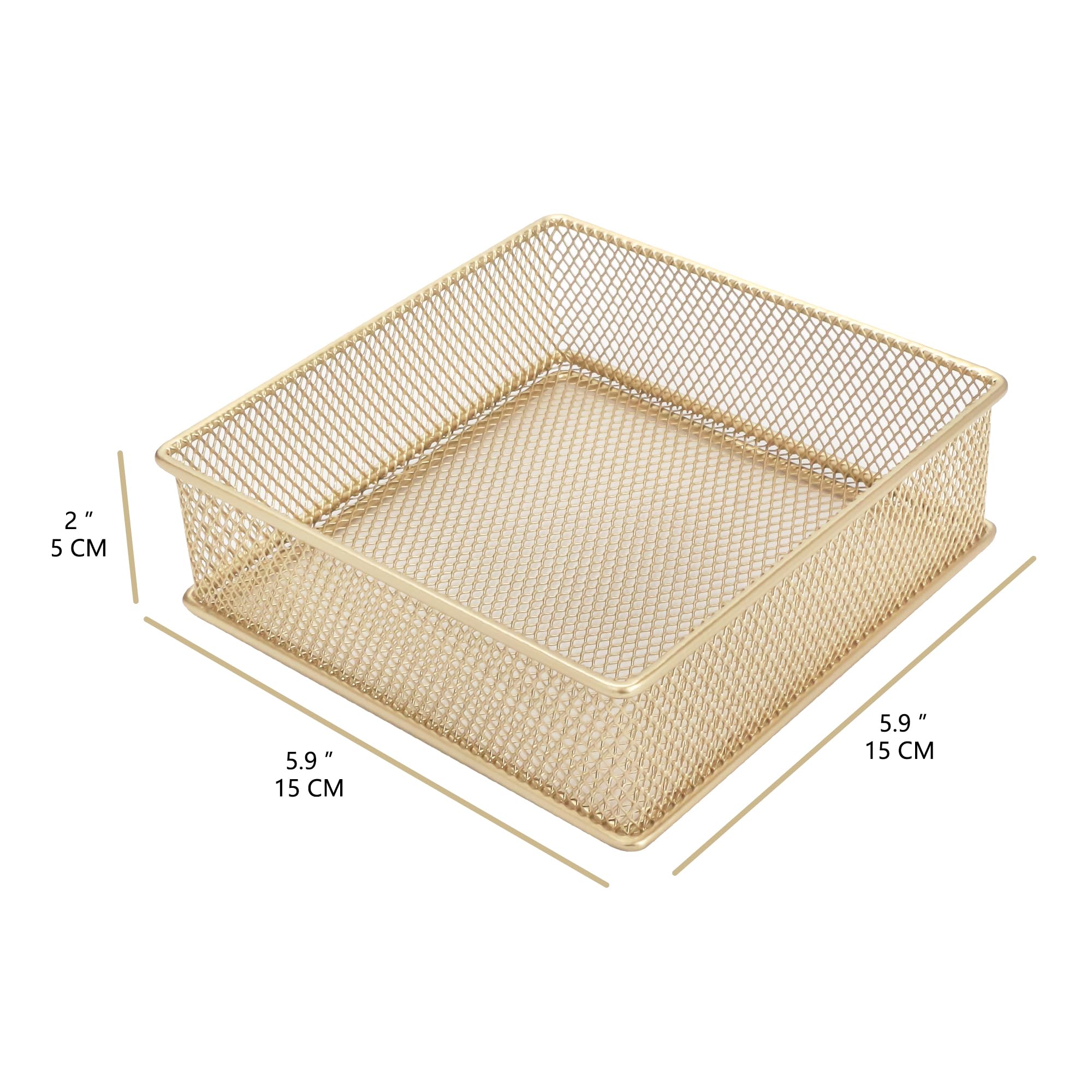 Annova Mesh Drawer Cabinet and Shelf Organizer Bins Storage Basket School Office Supply Holder Tray- Set of 2 (Gold, 15x15x5 cm) - Image 4