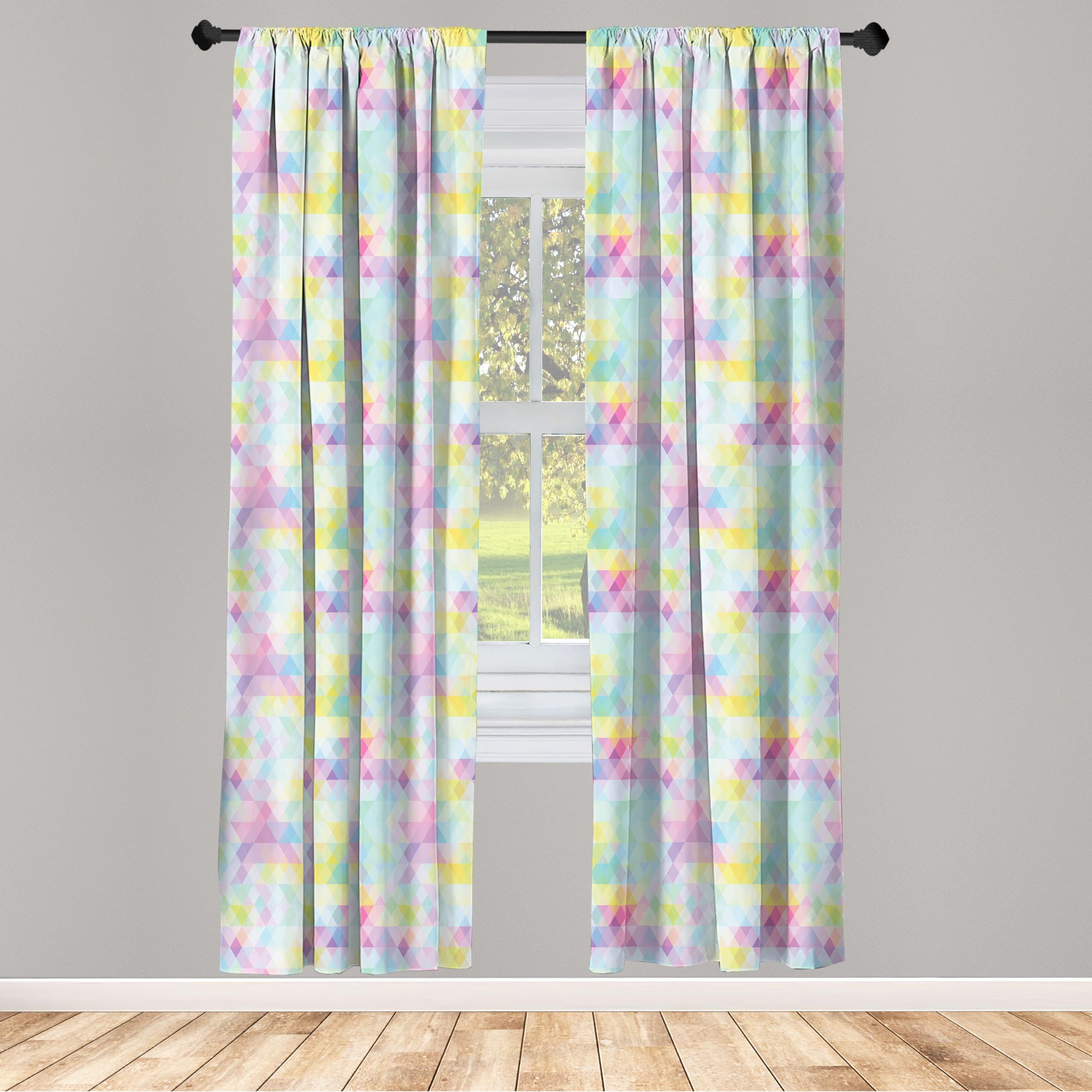 Ambesonne Abstract Curtains, Geometrical Vibrant Rainbow Themed Pastel Colored Rhombus Pattern Hipster, Window Treatments 2 Panel Set for Living Room