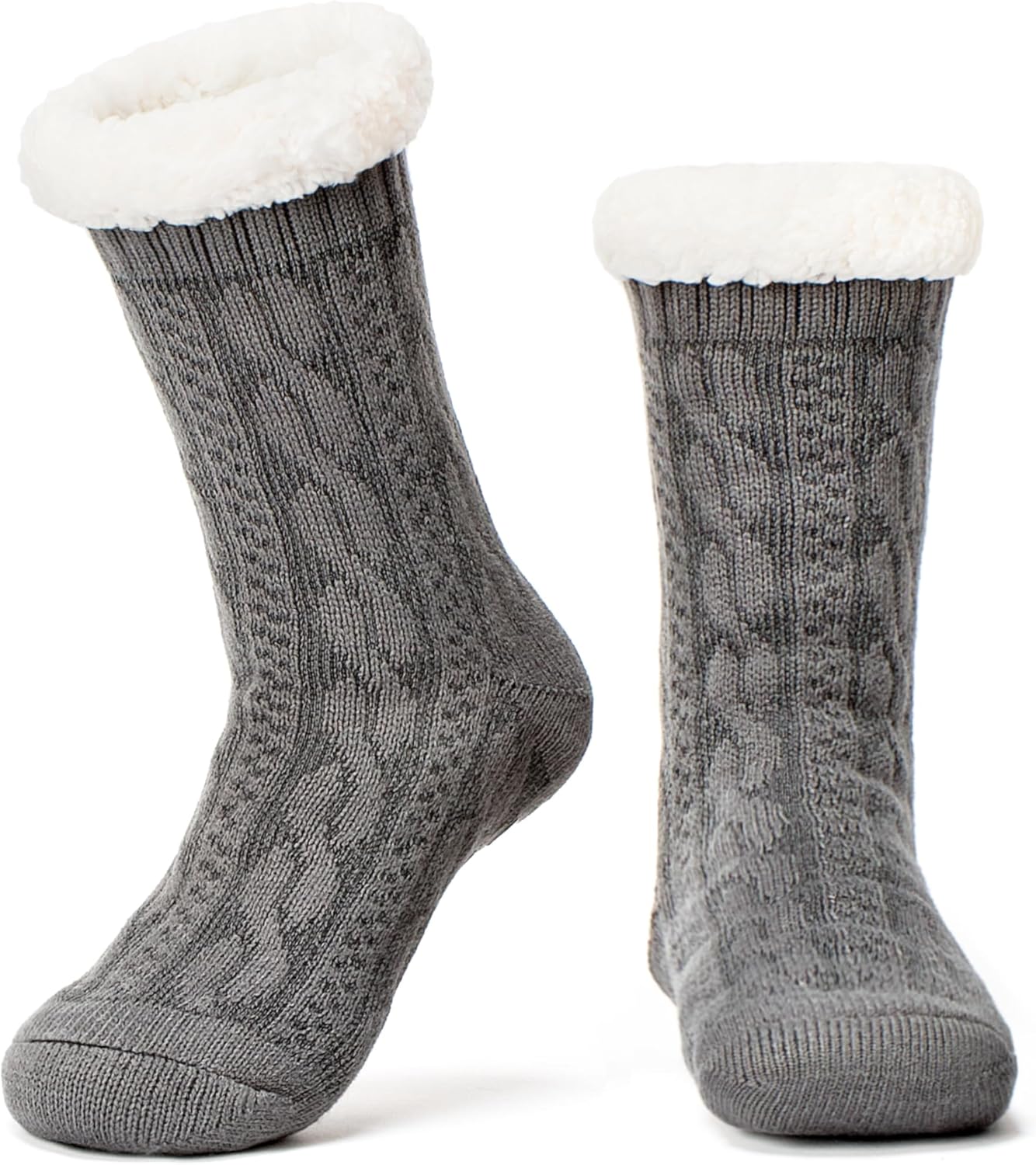 Women’s Knit Slipper Socks with Non-slip Grippers, Warm Fuzzy Fluffy Sherpa Lined, Cozy Christmas Gifts