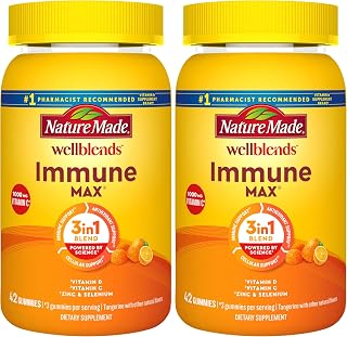 Nature Made Wellblends ImmuneMAX Gummies,Vitamin C,Zinc,and Vitamin D3,Immune Support Supplement,42 Tangerine Flavor Gummies,(Pack of 2)