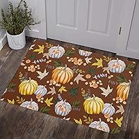 Vista 1 de Alfombra rectangular para interiores, diseño de calabazas marrones, hojas de otoño, vacaciones, antideslizante, con respaldo suave para entrada