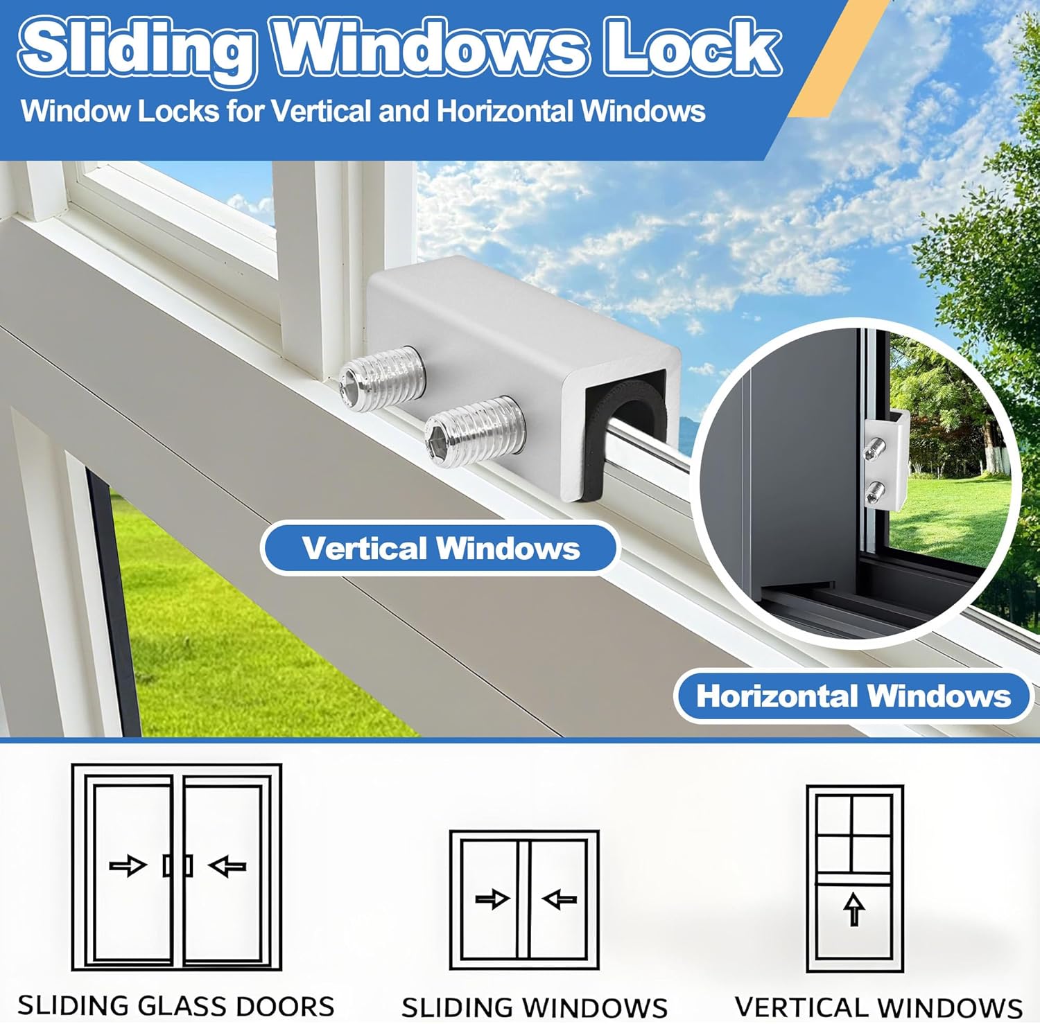 Jayseon 12 Pack Window Locks with Key, Adjustable Sliding Window Locks for Up and Down Windows & Horizontal Windows Stoppers Security Sliding Glass Patio Door Lock, Aluminum