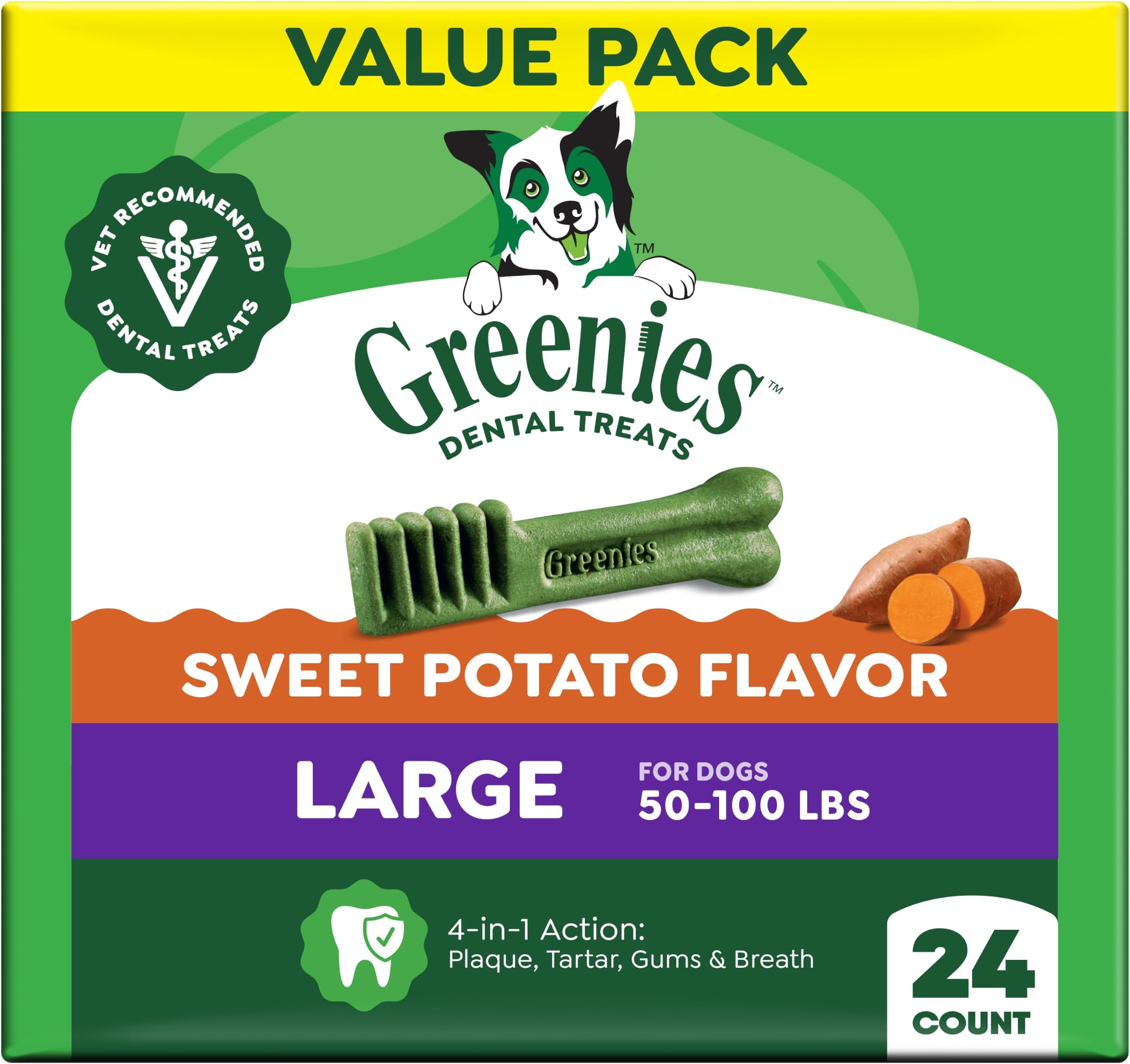 Greenies Large Natural Dog Dental Treats, Sweet Potato Flavor, 36 oz. Pack (24 Treats)