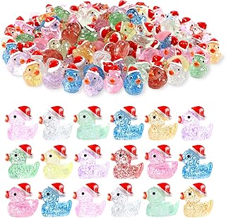 Christmas Mini Glitter Ducks 60pcs Colorful Tiny Small Little Resin Ducks to Hide Plastic Miniatures Duck Figures for Xmas Goodie Bag Fillers Party Favors Decorations