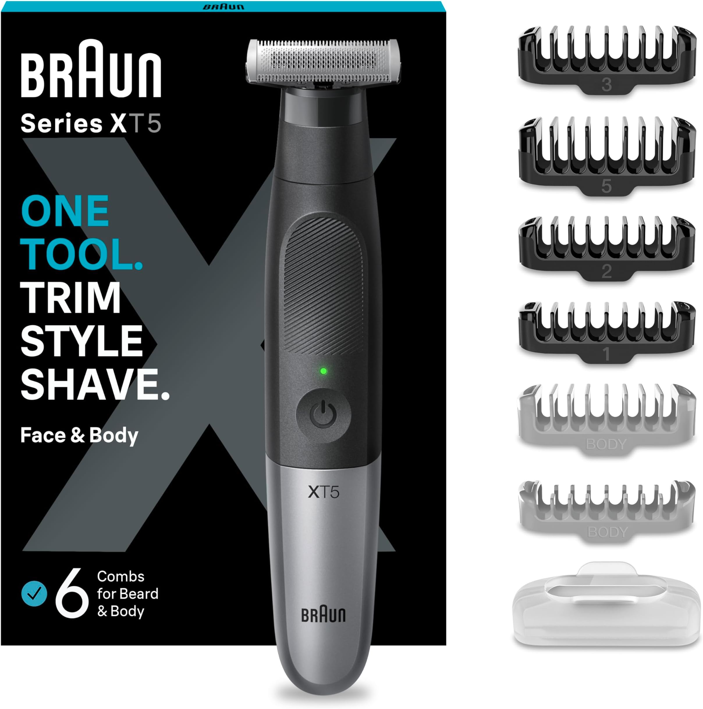 Braun OneBlade Hybrid Electric Beard Trimmer & Electric Shaver for Men, Body Groomer for Manscaping with Travel Pouch, Gifts for Men, Model XT5200, Black