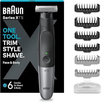 Braun OneBlade Hybrid Electric Beard Trimmer & Electric Shaver for Men, Body Groomer for Manscaping with Travel Pouch, Gifts for Men, Model XT5200, Black