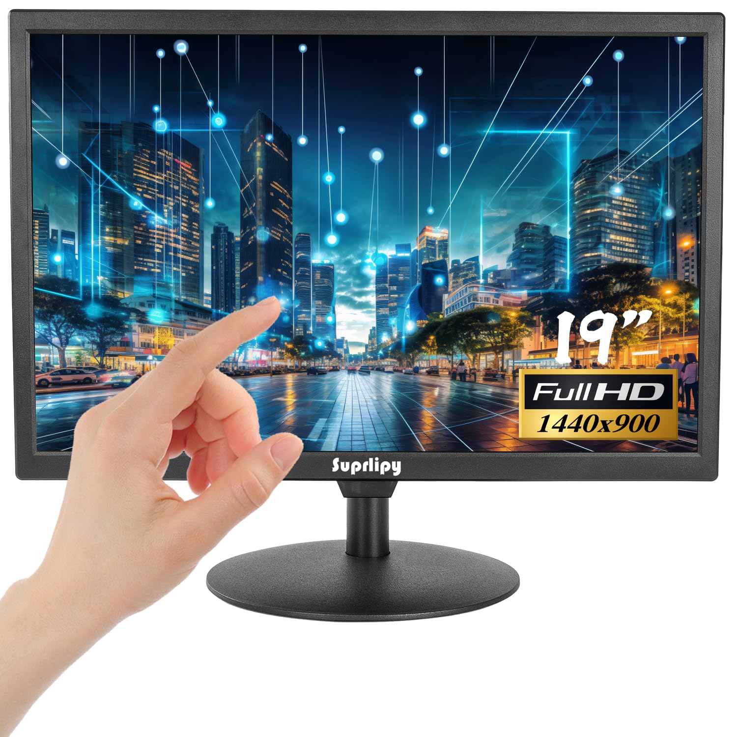 Suprlipy 19 Inch Touch Screen Monitor 1440x900 Support HDMI VGA AV USB BNC, 10 Points Capacitive Touch TFT LED Monitor for Laptop PC Xbox PS5/PS4 Switch POS Systems Built-in LounSpeakers