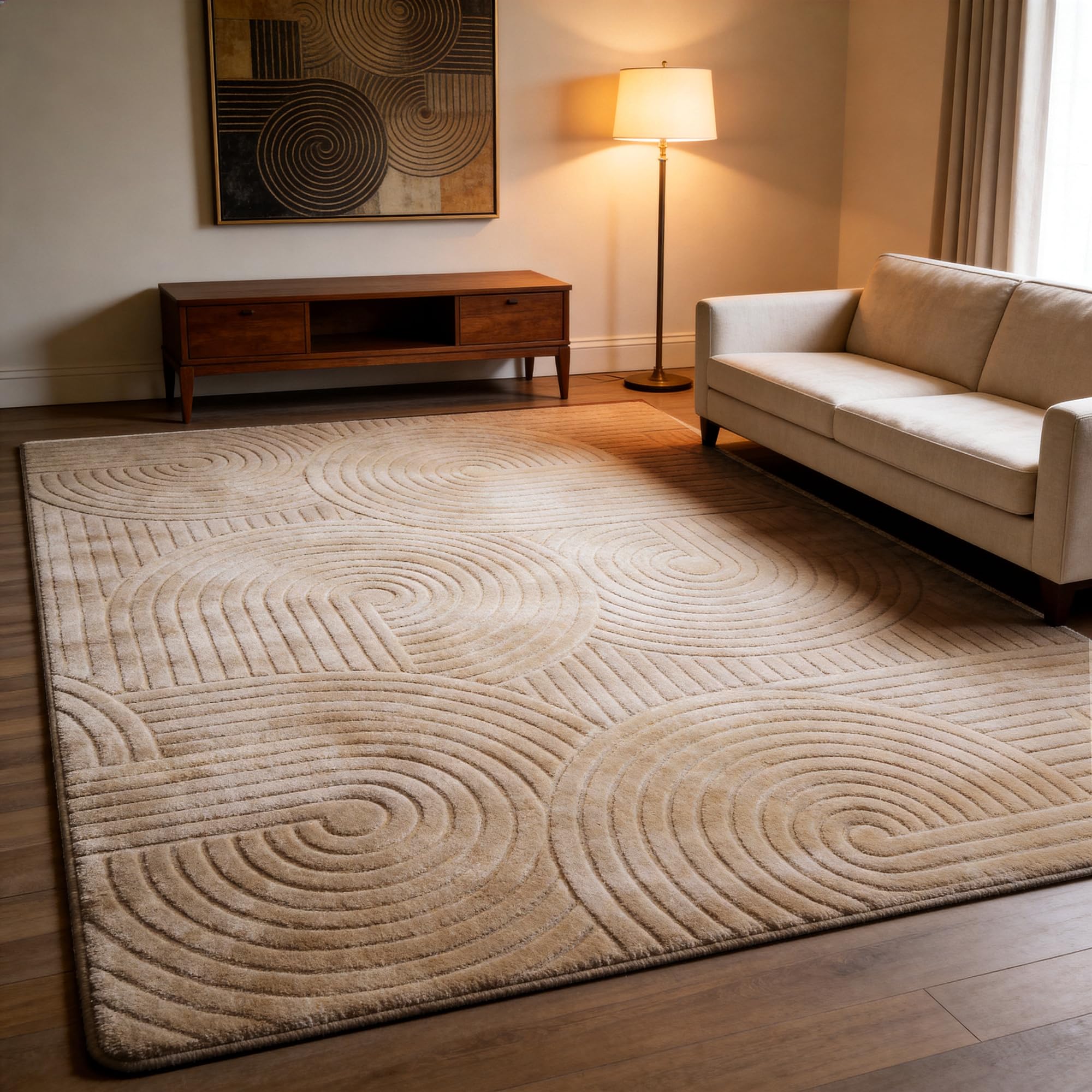 Photo 1 of ZVFFDG 5x7 Brown Area Rug - Washable Fluffy High-Low Pile Rugs for Living Room Bedroom, Modern Geometric Pattern, Non-Slip Textured Indoor Rugs for Nursery, Kids Room, Home Office
