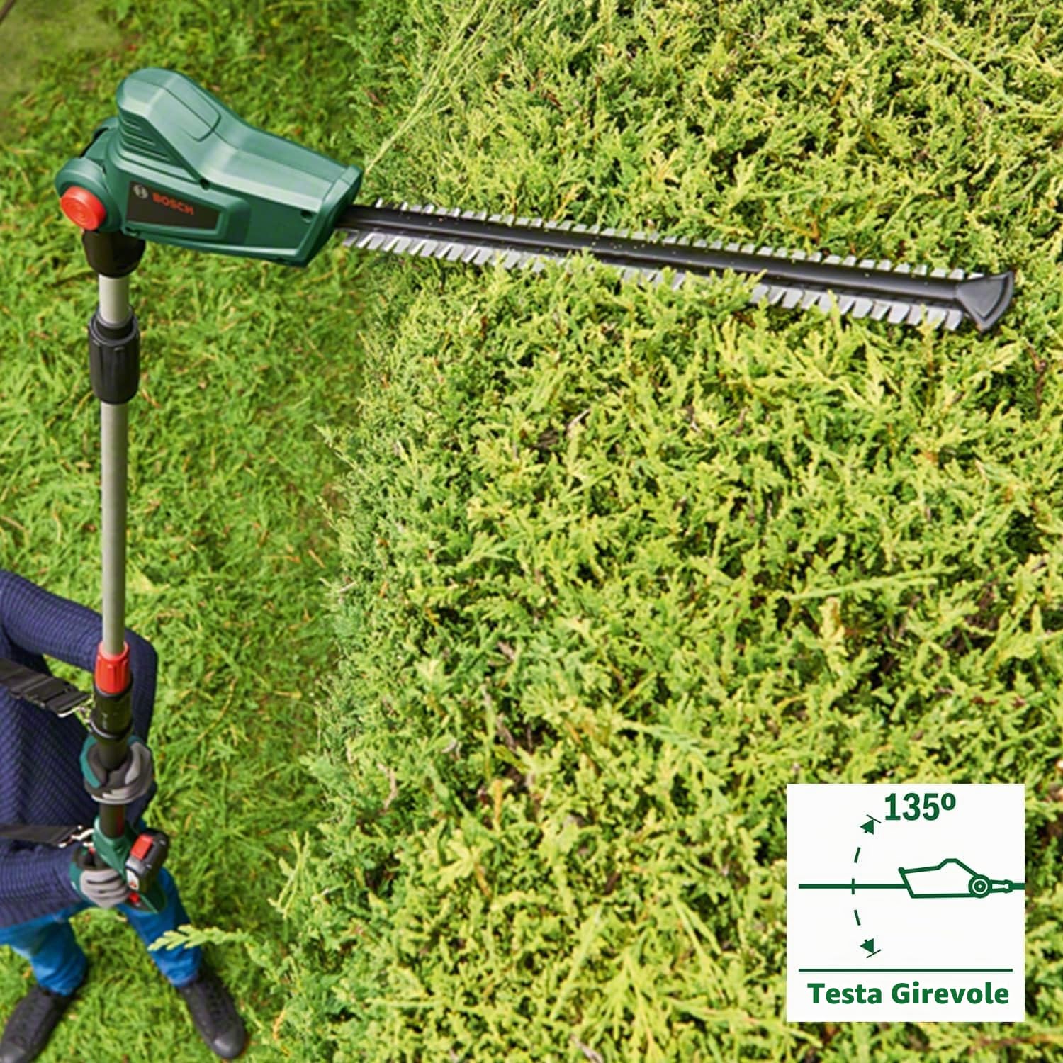 Bosch Tagliasiepi telescopico a batteria UniversalHedgePole 18, Batteria, caricabatteria, confezione in cartone, sistema da 18 Volt, 2,5 Ah