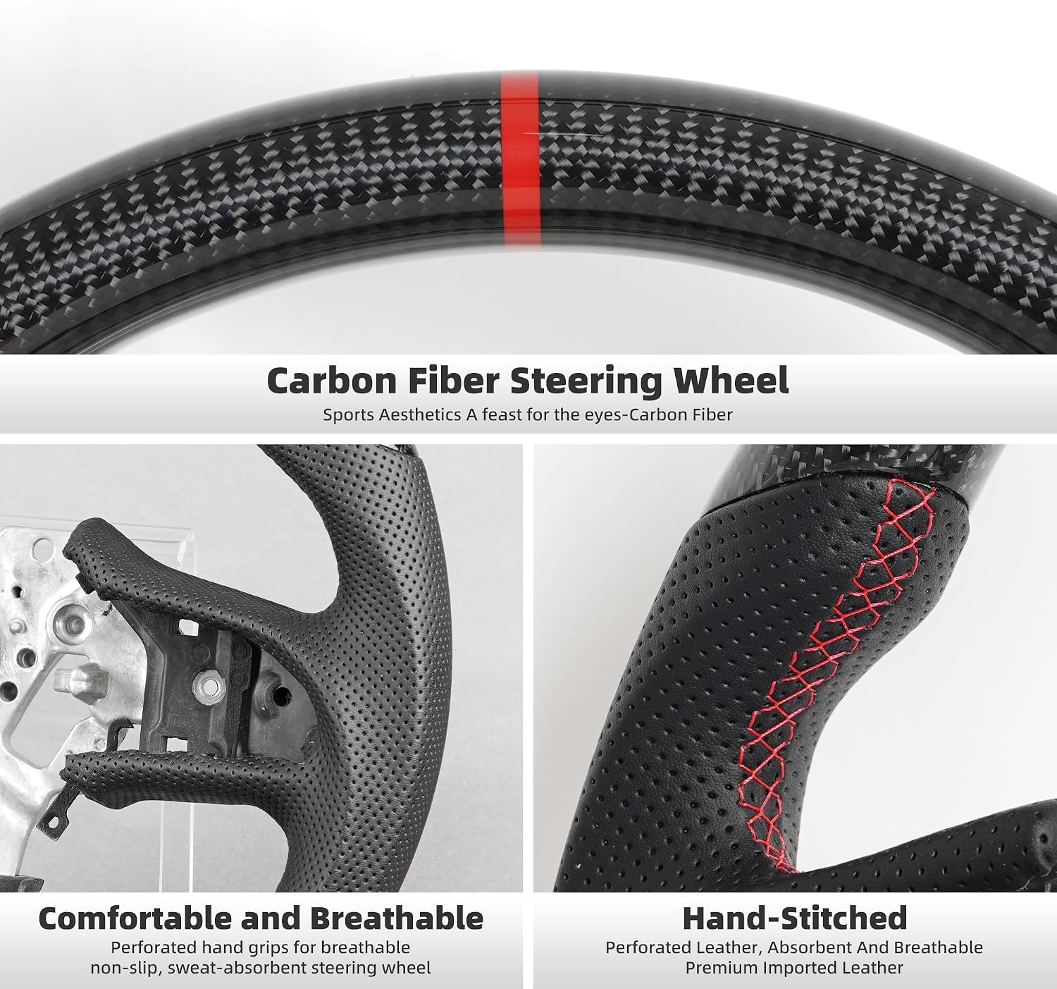 Real Carbon Fiber Steering Wheel for Infiniti 2017-2024 Q60 2018-2020 Q50 Perforated Leather Anti-Slip Steering Wheel for Q50 Q60