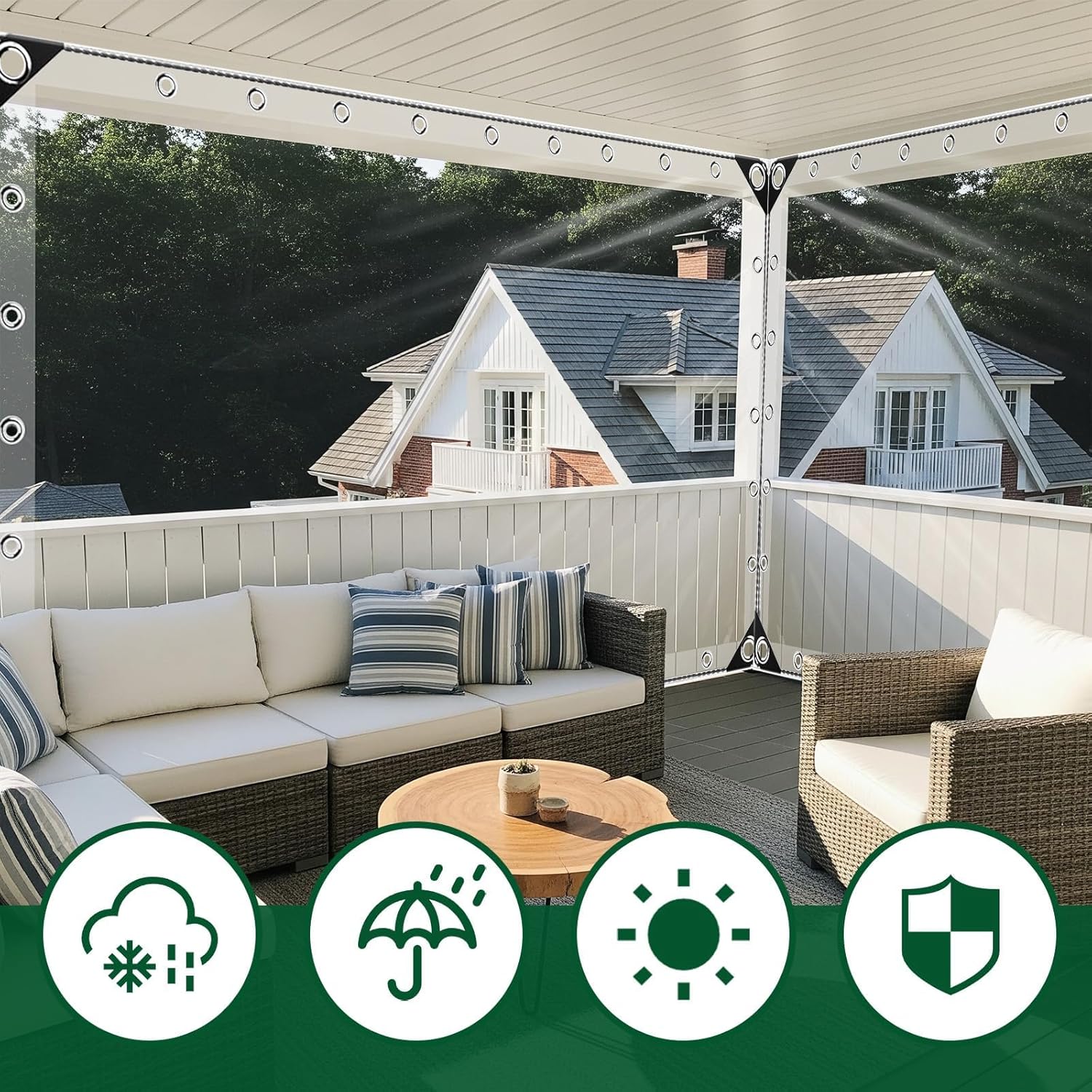 10x20FT Clear Tarp with Grommets, 14 MIL Transparent Vinyl Tarp, Heavy Duty Waterproof Tear-Resistant Thick PVC Cover, Outdoor Garden Rainproof Tarpaulin for Greenhouse Patio Chicken Coop Canopy