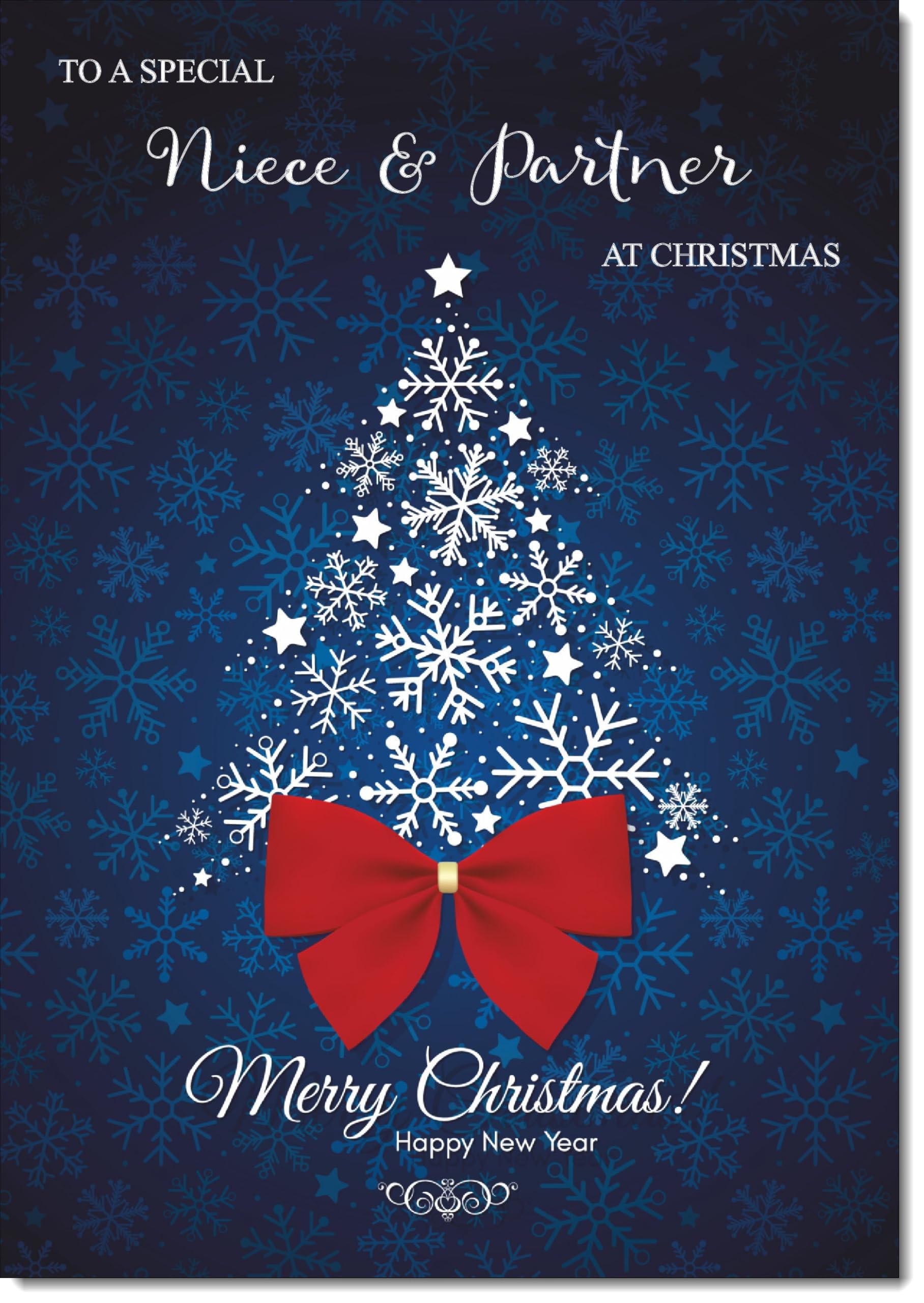 doodlecards Niece and Partner Christmas Card Blue Abstract Christmas Tree Large A4 Size Christmas Card for Niece & Partner with Plain Envelope — image 1