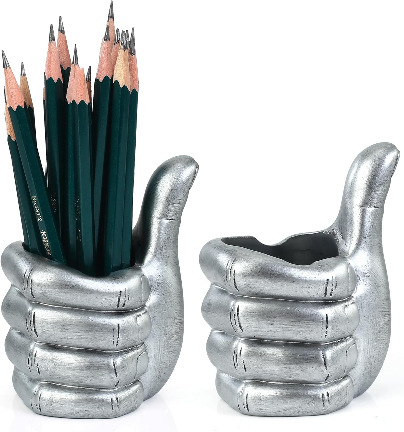 Thumbs Up Pen Holder and Phone Stand,Thumbs Up Very Good Pen Container Cell Phone Stand Holder Desk Organizer Decoration for Office Desk Home Decorative (silvery)