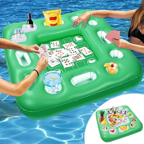 Mesa flotante para juego de billar, mesa flotante de 40 x 40 pulgadas para piscina con soportes para bebidas y cartas de juego impermeables, mesa de