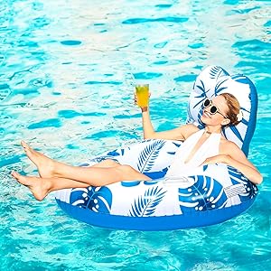 Etegow [2025 New Model] Inflatable Unibody Pool Lounger Float with Cup Holders and Handle, Ideal Pool Toys for Beach,Lakes, Rivers,Water Party Beach Vacation Essentials